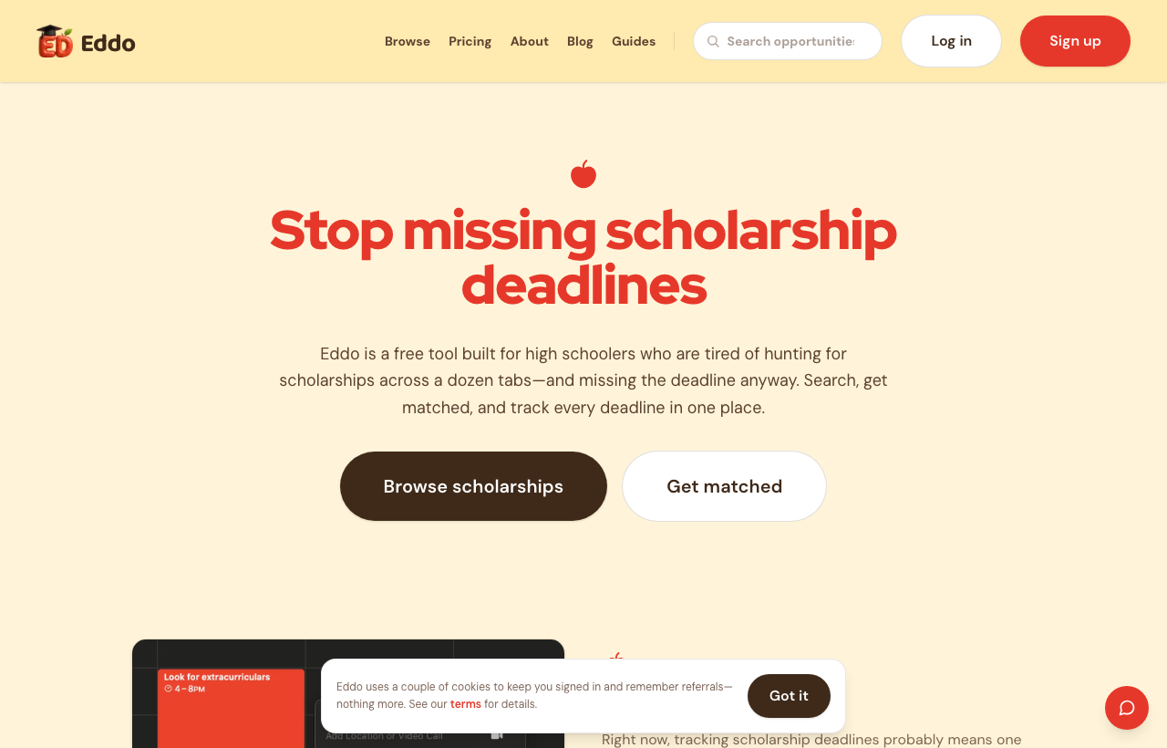Eddo scholarship website homepage