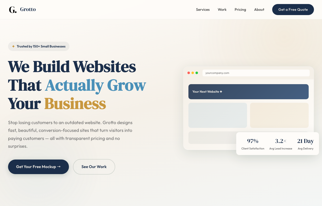 Grotto web design studio homepage